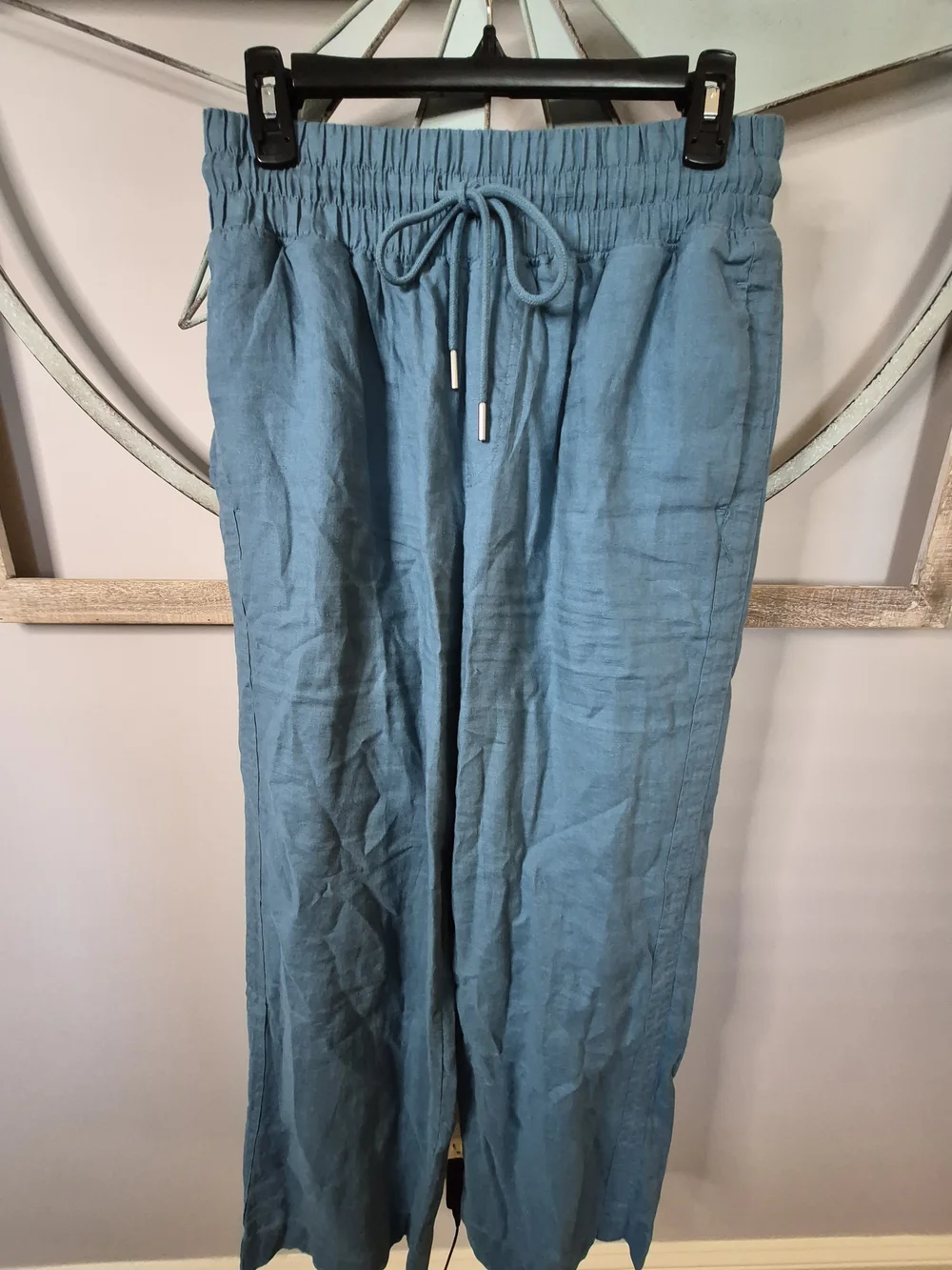 Quince 2-Piece European Linen Set SS Shirt & Wide Leg Pants Mineral Blue - M